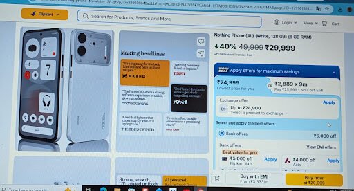 Nothing Phone 4b White Variant Flipkart Price and Axis Bank Offer Proof